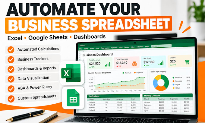 create an automated excel google sheets business tracker