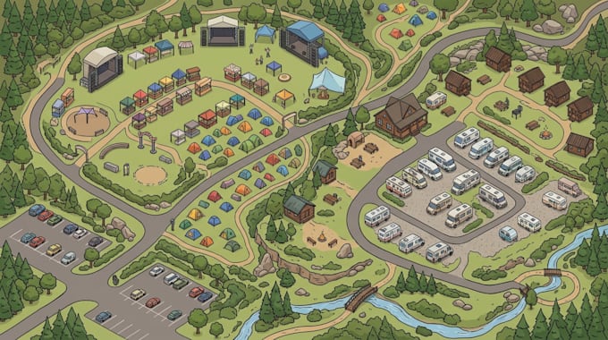 design vector map illustration, event map, festival map, rv campground map