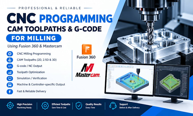 do cnc programming, cam toolpaths gcode for milling using fusion360, mastercam