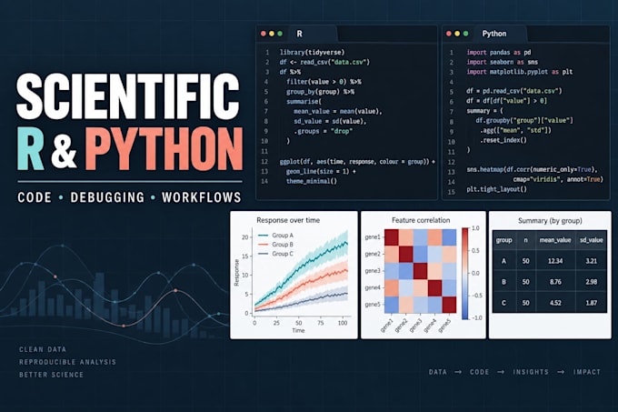 write debug and improve r or python code for scientific research