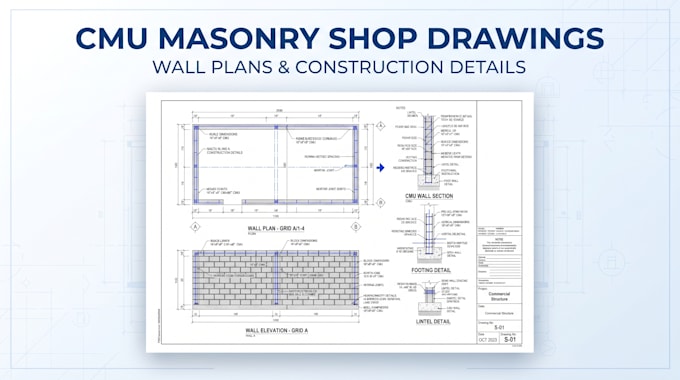 cmu mansory shop drawings, wall plan and construction details