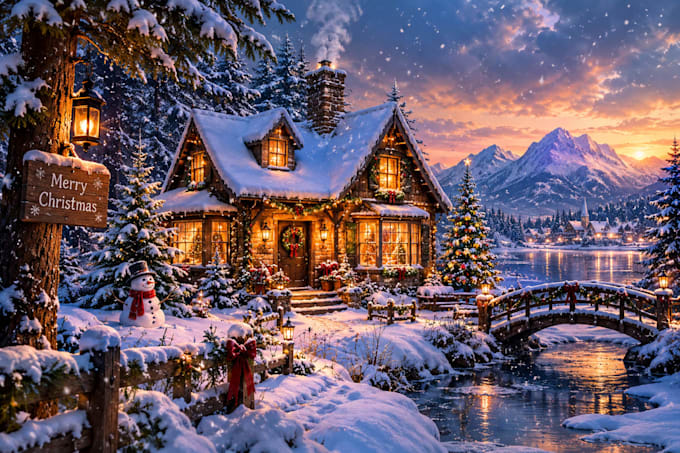 create a beautiful winter with a cozy christmas house