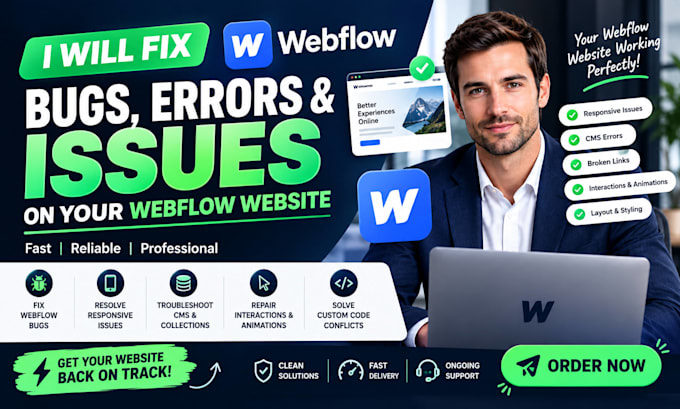 fix webflow bugs resolve webflow errors as webflow expert webflow developer
