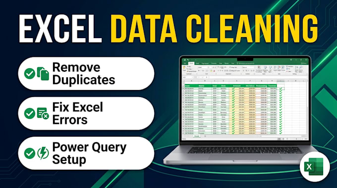 clean messy data, fix excel errors, and use power query