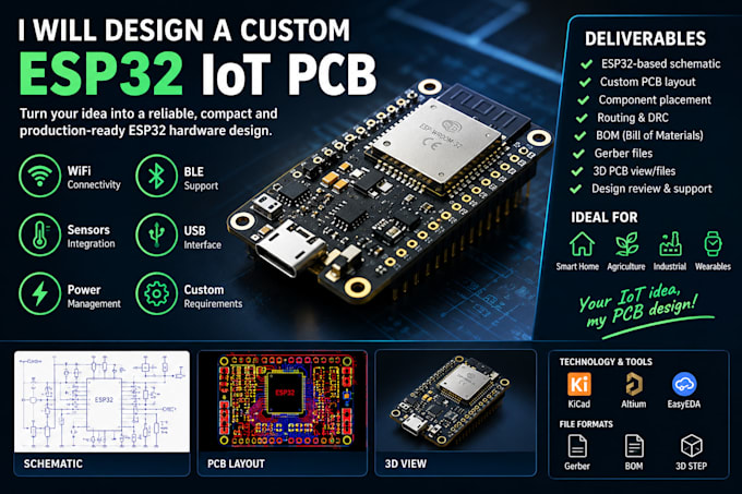 design a custom esp32 iot pcb for your smart device