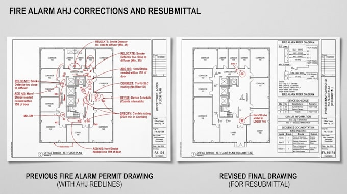 fix fire alarm ahj comments for resubmittal