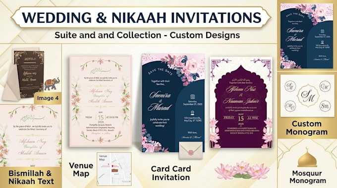 design elegant floral wedding invitations and nikkah cards