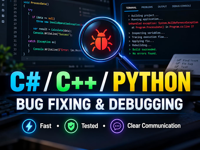 fix csharp cplusplus or python bugs and programming issues