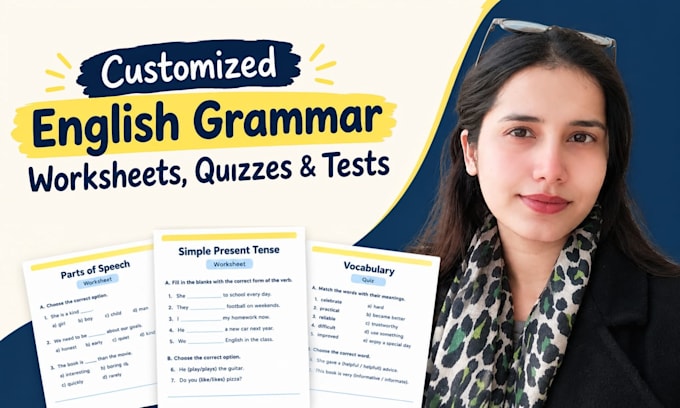 create custom english grammar worksheets, quizzes, and tests