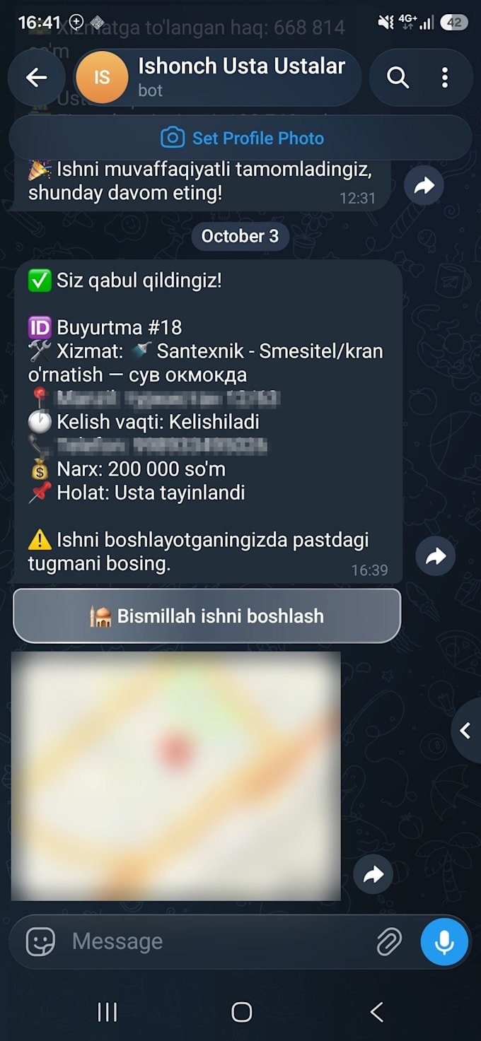 develop a telegram bot with database and crm integration