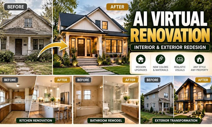 create ai virtual renovation, interior remodeling and before after designs