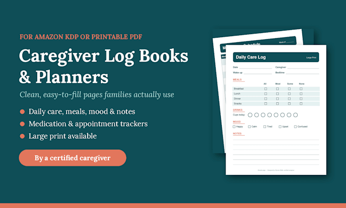 design a caregiver log book interior for amazon KDP