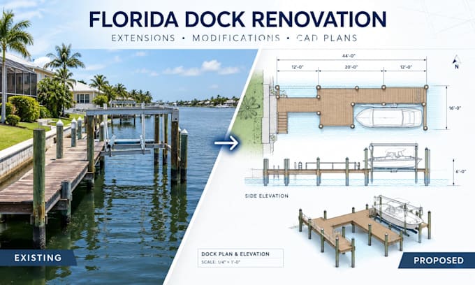 draft florida dock renovation extension and waterfront cad plans