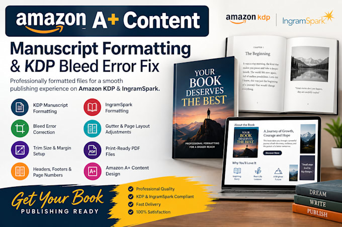 create amazon a plus content manuscript format ingramspark kdp bleed error fix