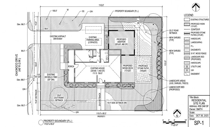 create an autocad site plan, plot plan, property plan, permit site drawing