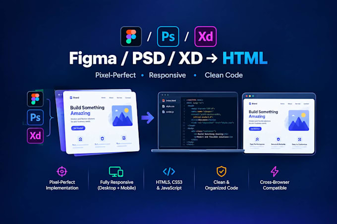 convert figma, PSD or xd to responsive HTML