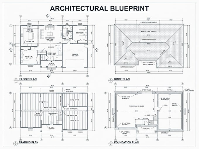 draft roof plans, framing plans, foundation plans and architectural blueprints