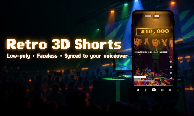 create 3d low poly animated faceless shorts for youtube and tiktok