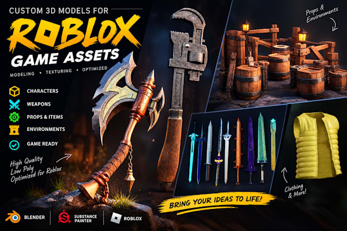 create high quality assest and models for roblox and games