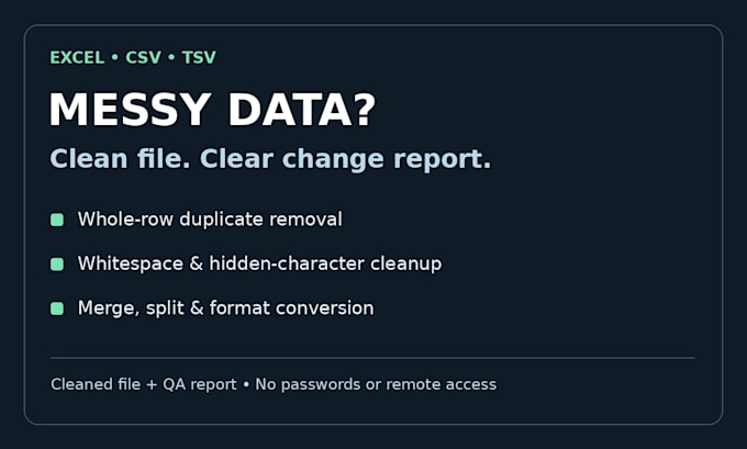 excel and csv data cleanup, deduplication and standardization