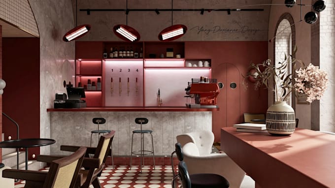 create interior design and photorealistic 3d rendering for house, bar and