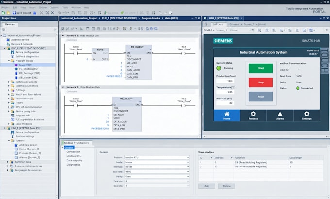 program plc, modbus rtu, hmi and industrial automation systems