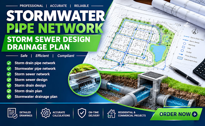 stormwater pipe network storm sewer design drainage plan