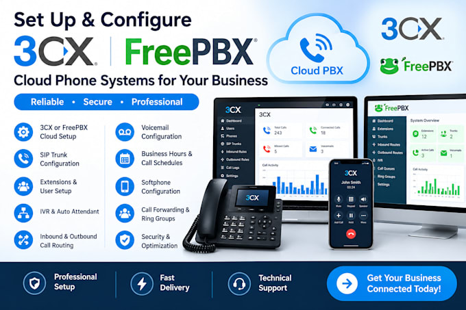 set up and configure 3cx or freepbx cloud phone systems