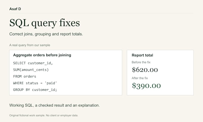 fix sql query errors and incorrect report totals