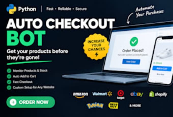 build pokemon bot, auto purchase bot, walmart bot, auto checkout bot shopify bot