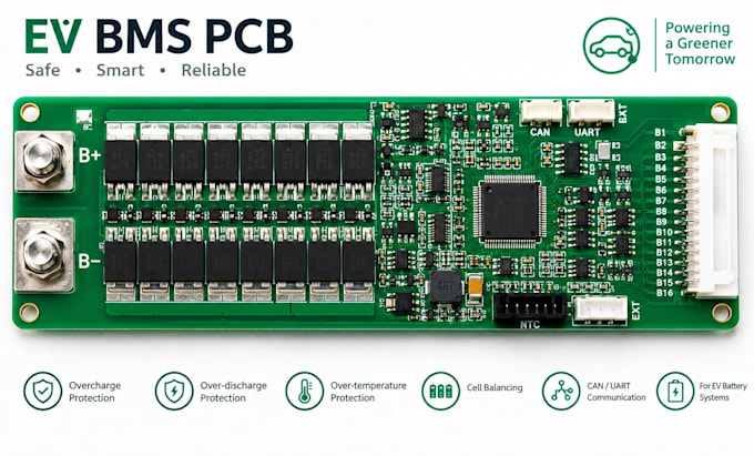 design ev bms pcb, lithium battery management, cell balancing and protection