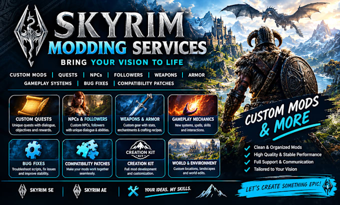 create custom skyrim mods, quests, npcs and gameplay