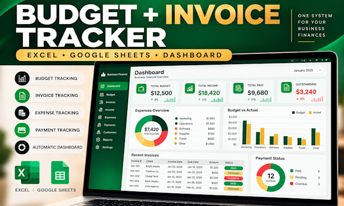 create budget spreadsheet invoice tracker in excel google sheets with dashboard