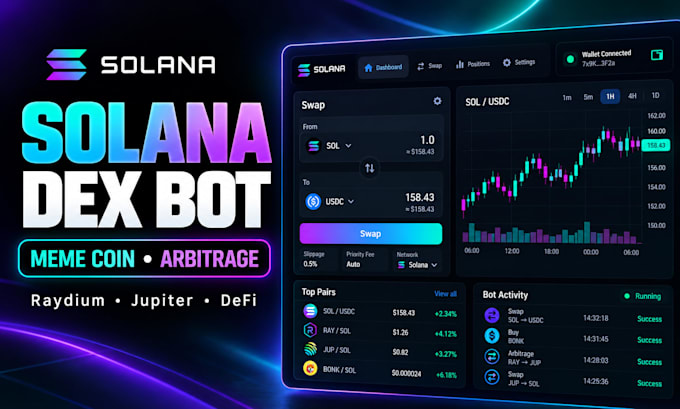 develop solana dex trading bot, meme coin bot and crypto arbitrage bot