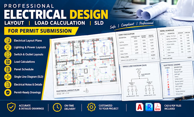 do electrical layout load calculation and sld panel for permit approval