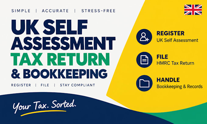 register UK self asessment, file hmrc tax return and handle bookkeeping