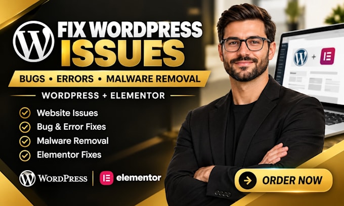 fix website issue, bugs, fix errors, malware removal for wordpress and elementor