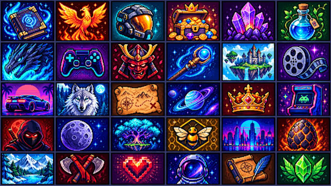 create pixel art game assets, sprites, icons, animation