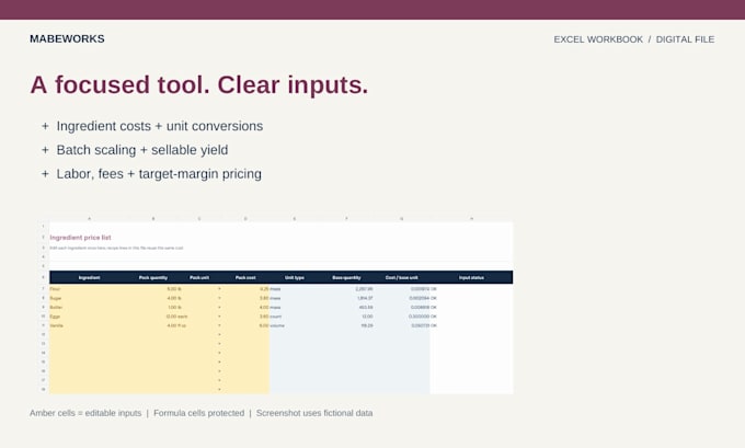 set up an excel recipe cost calculator for your home bakery