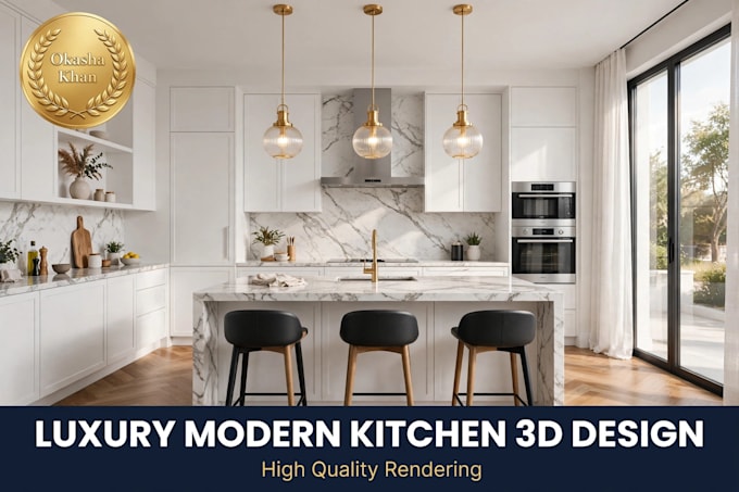 design luxury modern kitchen interior with 3d rendering