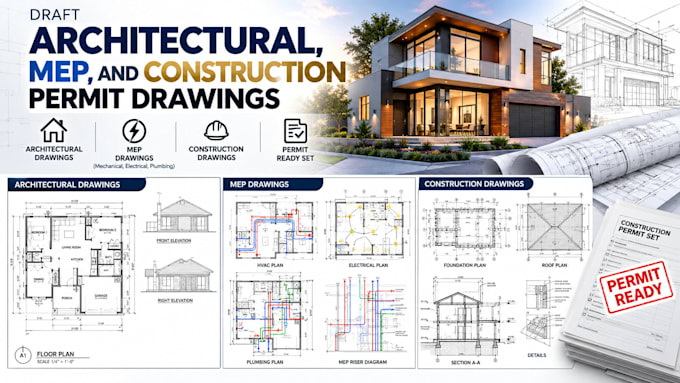 draft architectural, mep, and construction permit drawings