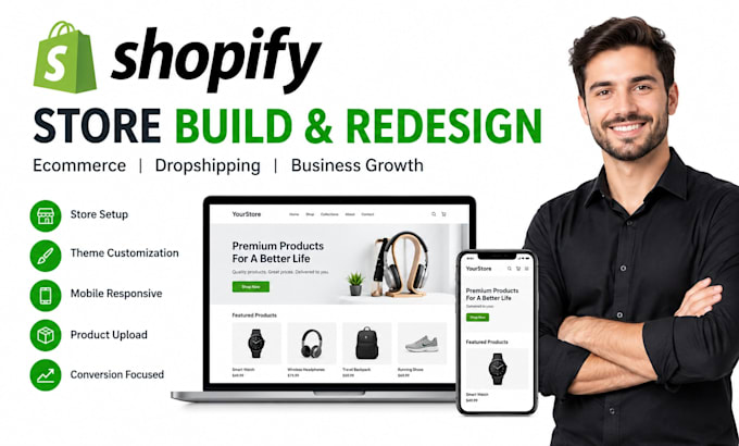 build and redesign shopify store for ecommerce and dropshipping