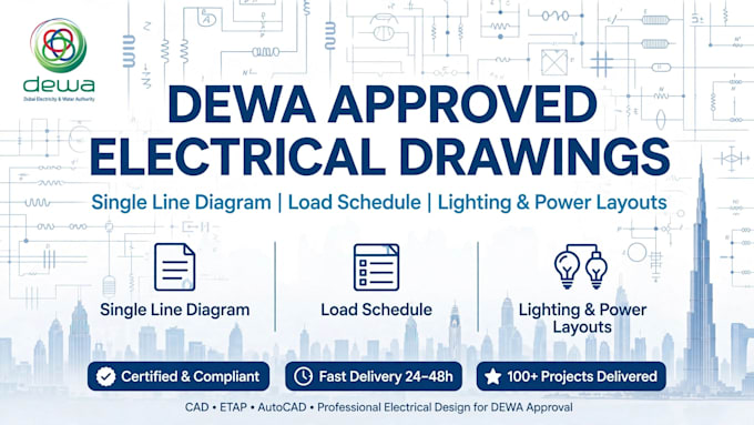 do dewa approved electrical drawings, single line diagrams and load schedule