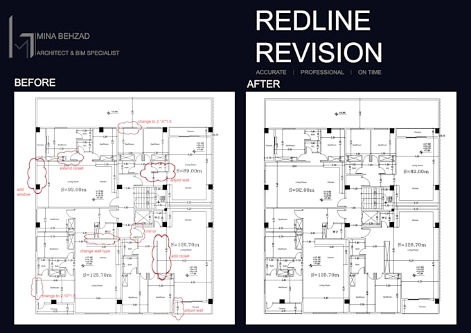 revise and edit cad revit  architectural drawings from redline