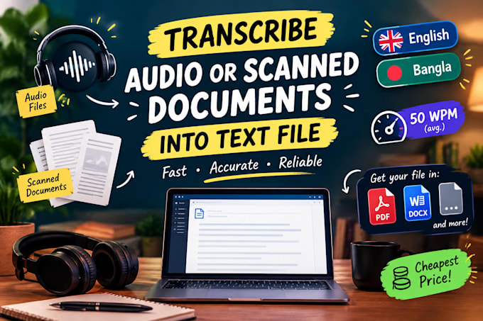 transcribe audio or scanned documents into text file for the cheapest price