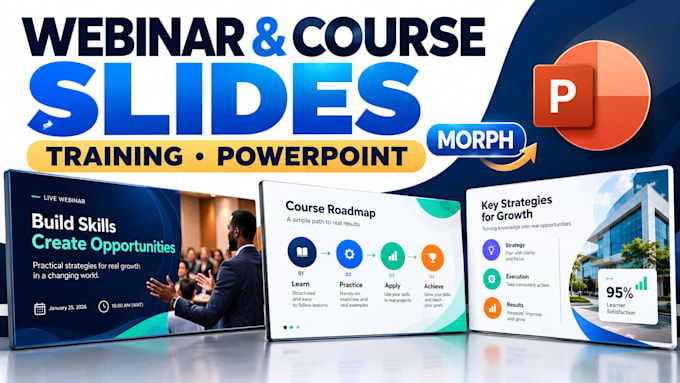 design webinar powerpoint, online course slides and training deck with morph