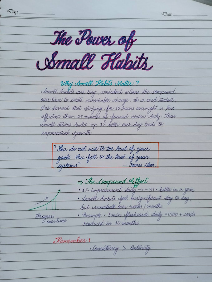 handwrite assignments and notes in aesthetic handwriting
