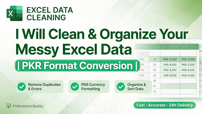 clean and organize messy exceldata and convert to pkr format