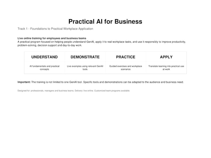 provide practical ai training for business and professionals