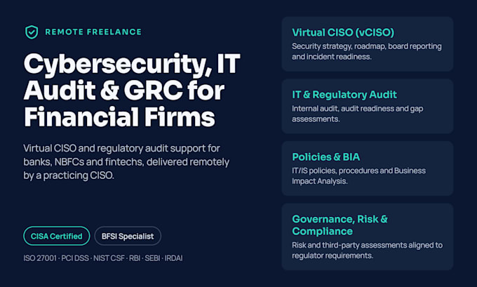 be your virtual ciso for cybersecurity, IT audit and grc compliance